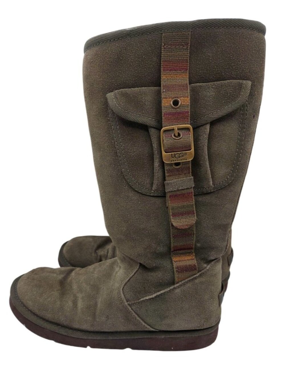 Ugg Womens Tall Olive Green Suede Utility Retro Y2K Cargo Boots 1895 Fur Lined - Picture 4 of 7